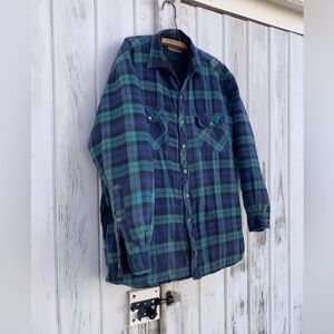 Vintage Teal Lined Flannel Shirt | Button Up Plaid Shirt Jacket